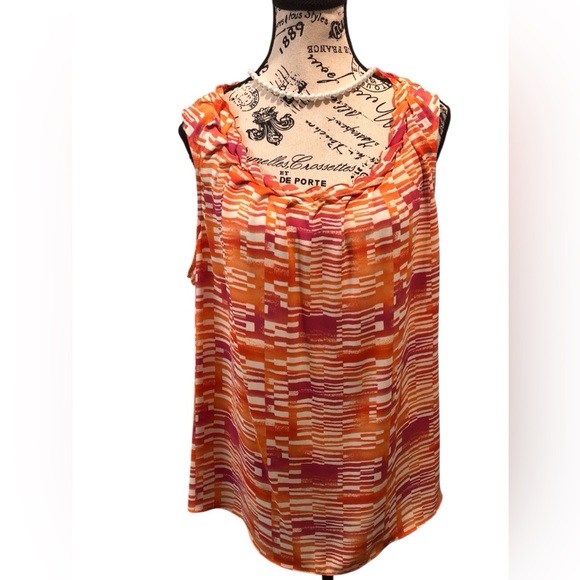 Coldwater Creek 1X/18 Orange and Pink Patterned Women's Tropical Sleeveless Top - Picture 1 of 4